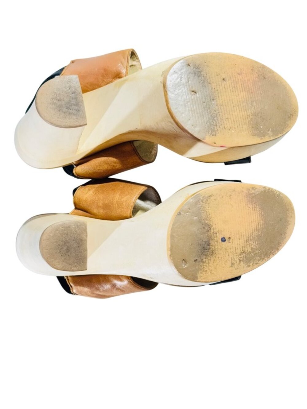 LEVITY Leather & Patent Platform Sandals With Elastic Strap & Wooden Block Heels - Picture 7 of 11